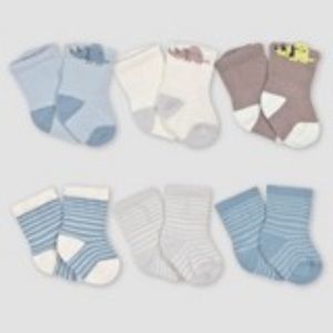 Gerber Baby Boys 6pk 0-6M Socks Dino Cotton Jersey White Light Blue Brown